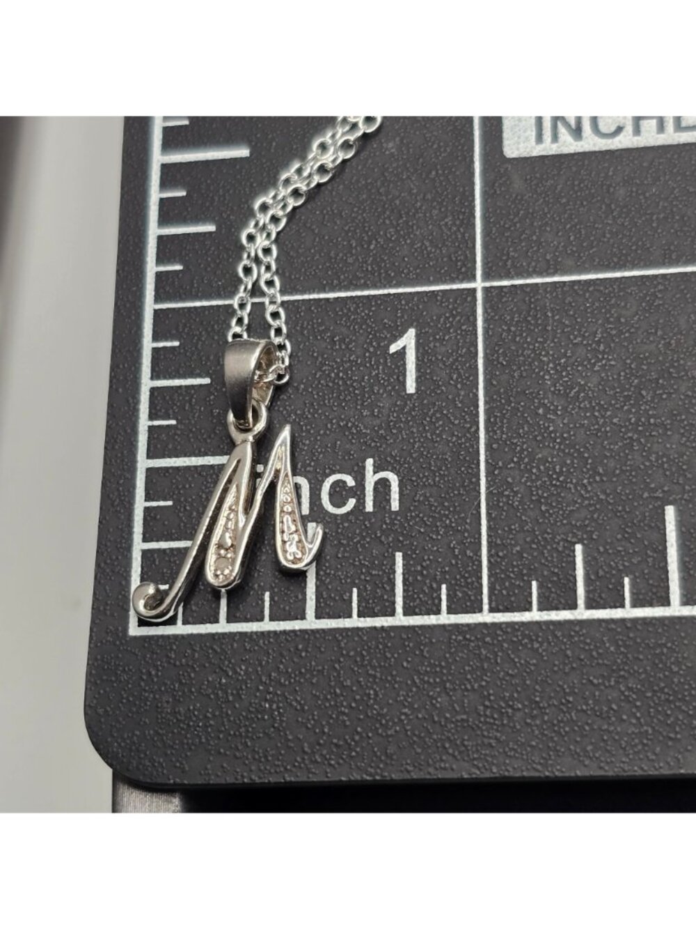 Sterling Silver Diamond Initial M Pendant Necklace 22" Personalized Jewelry 925 - Picture 7 of 8